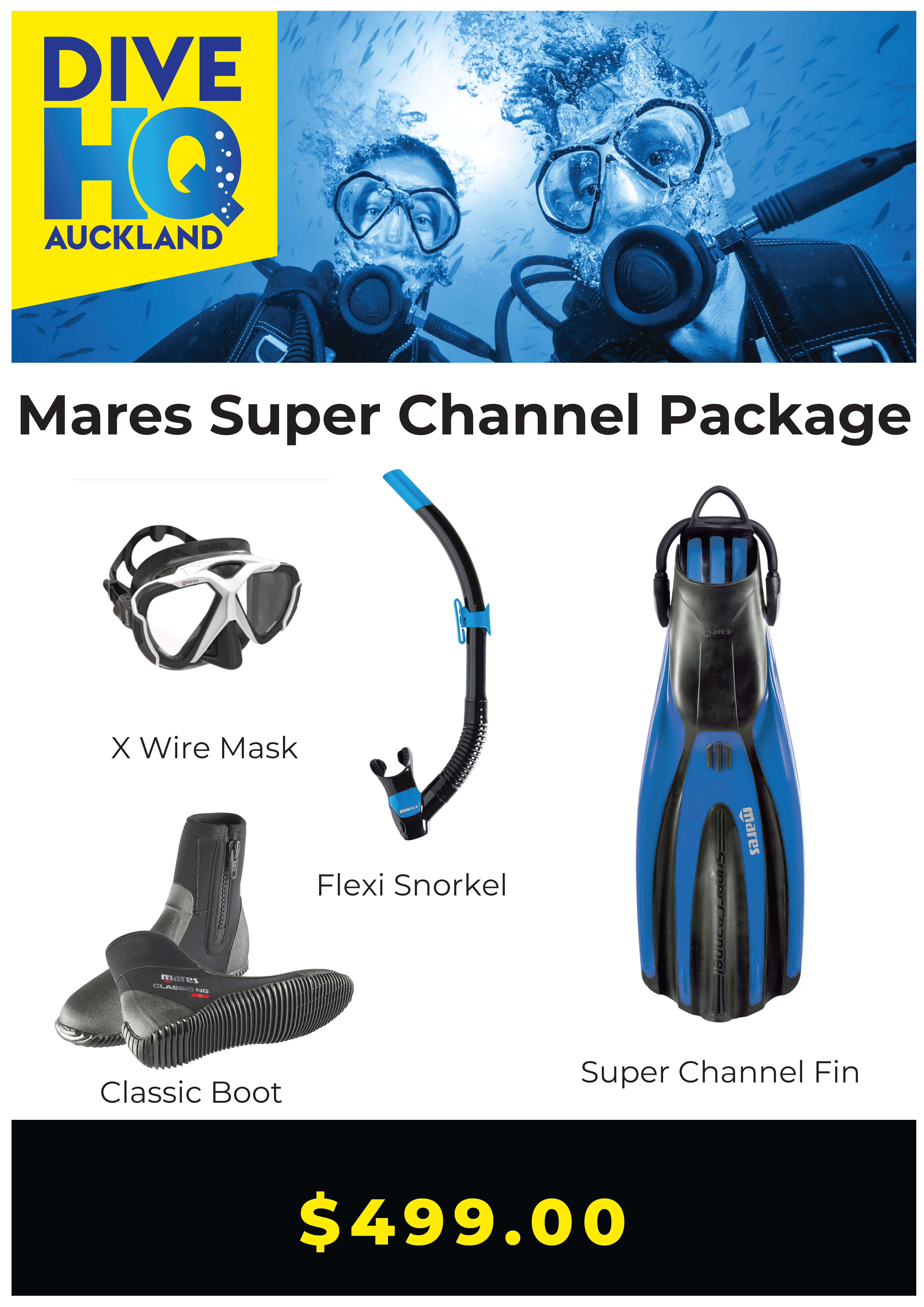 Mares Open Water Mask/Snorkel/Fin Package